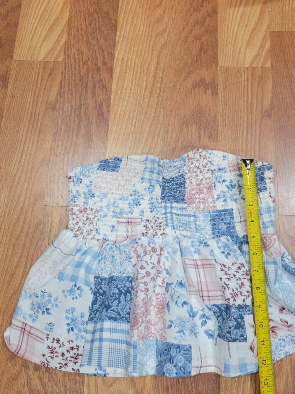 American Eagle Outfitters Blue & Pink Patchwork Smocked Sun Shirt